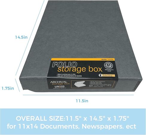 Lineco Folio Storage Box, Clamshell Design with Metal Edge. 11.5x17.5x1.75 Inches, Archival Boxboard, Preserve Photos, Cards, Magazines, Documents, Art, Ephemera, Family Records, Gray, Pack of 2 in Saudi Arabia