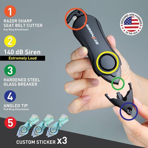 Stinger Personal Alarm Keychain Emergency Tool, Safety Panic Alarm Siren, Seat Belt Cutter, Glass Breaker, Security Device for Women Men Kid, Design in USA (Green Marble) in Kuwait