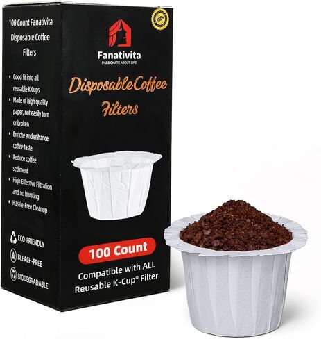 Fanativita 100ct Disposable Coffee Filters for Reusable K Cups, White in Kuwait