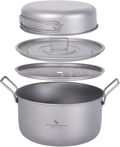 Boundless Voyage Multifunctional Titanium Steamer Pot with Frying Pan and Vented Lid Outdoor Camping Backpacking Kitchen in Saudi Arabia