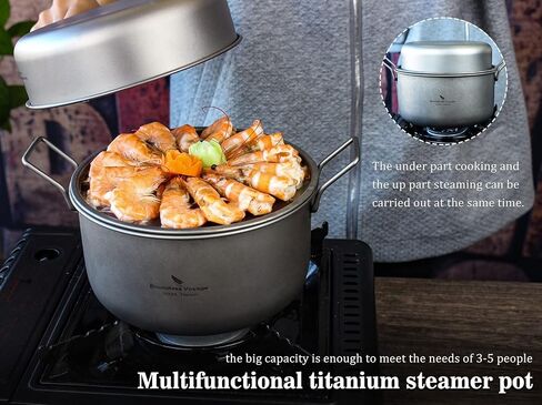 Boundless Voyage Multifunctional Titanium Steamer Pot with Frying Pan and Vented Lid Outdoor Camping Backpacking Kitchen in Saudi Arabia