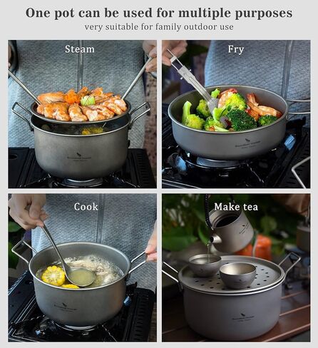 Boundless Voyage Multifunctional Titanium Steamer Pot with Frying Pan and Vented Lid Outdoor Camping Backpacking Kitchen in Saudi Arabia