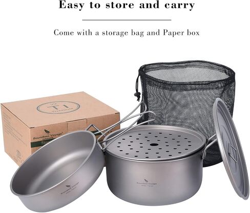 Boundless Voyage Multifunctional Titanium Steamer Pot with Frying Pan and Vented Lid Outdoor Camping Backpacking Kitchen in Saudi Arabia