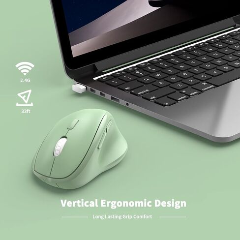 Ergonomic Wireless Mouse 2024 New, Updated Smaller Ergo Mouse with USB Receiver for PC Computer, Laptop and Desktop, Vertical Mouse with Silent Clicks Long Battery Life Up to 1600 DPI, Green in Saudi Arabia