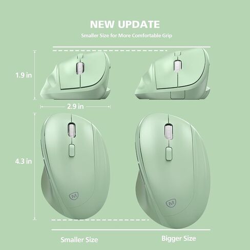 Ergonomic Wireless Mouse 2024 New, Updated Smaller Ergo Mouse with USB Receiver for PC Computer, Laptop and Desktop, Vertical Mouse with Silent Clicks Long Battery Life Up to 1600 DPI, Green in Saudi Arabia