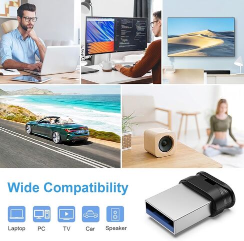 RAOYI USB Stick 128GB USB 3.0 Flash Drive with Lanyard، 128G Mini Fit Memory Stick Ultra Slim Thumb Drive Zip Drive للكمبيوتر المكتبي - أسود in Kuwait