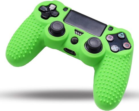 مقابض Jazane متوافقة مع جلد وحدة التحكم PS4، غطاء سيليكون لجهاز PlayStation 4 PS4/Slim/Pro Controller Pack 1 غطاء مضاد للانزلاق - 8 قطع مقابض إبهام - أزرار خضراء in Kuwait