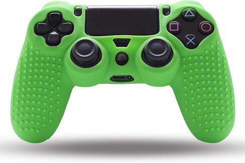 مقابض Jazane متوافقة مع جلد وحدة التحكم PS4، غطاء سيليكون لجهاز PlayStation 4 PS4/Slim/Pro Controller Pack 1 غطاء مضاد للانزلاق - 8 قطع مقابض إبهام - أزرار خضراء in Kuwait