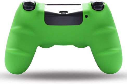 مقابض Jazane متوافقة مع جلد وحدة التحكم PS4، غطاء سيليكون لجهاز PlayStation 4 PS4/Slim/Pro Controller Pack 1 غطاء مضاد للانزلاق - 8 قطع مقابض إبهام - أزرار خضراء in Kuwait