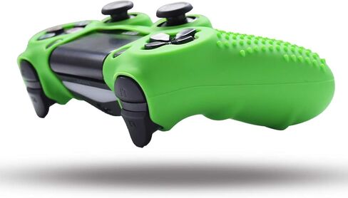 مقابض Jazane متوافقة مع جلد وحدة التحكم PS4، غطاء سيليكون لجهاز PlayStation 4 PS4/Slim/Pro Controller Pack 1 غطاء مضاد للانزلاق - 8 قطع مقابض إبهام - أزرار خضراء in Kuwait