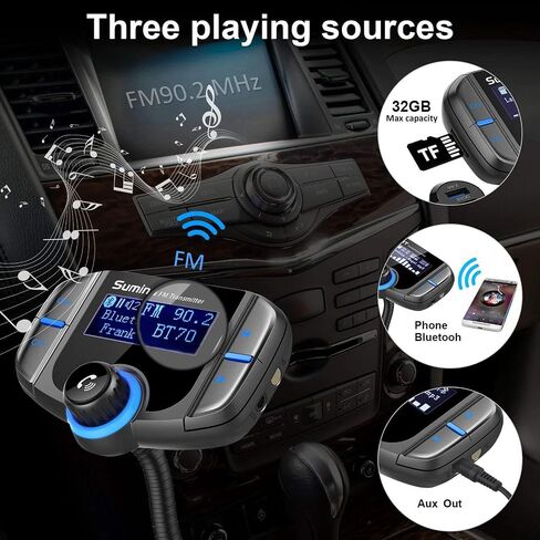 جهاز إرسال FM بلوتوث مطور، مجموعة محول راديو لاسلكي بدون استخدام اليدين مع شاشة 1.7 بوصة، QC3.0 ومنافذ USB مزدوجة ذكية 2.4 أمبير، مدخل/مخرج AUX، مشغل Mp3 لبطاقة TF (PD، أزرق) in Saudi Arabia