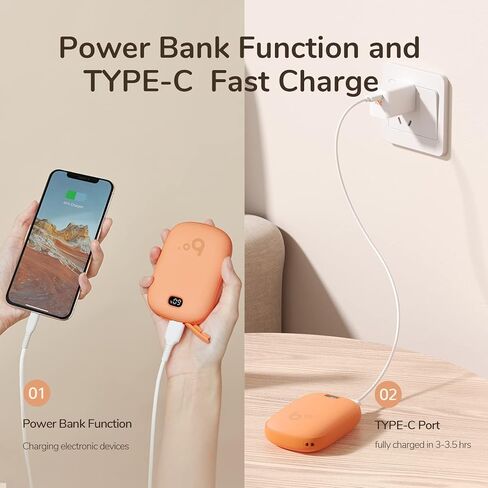 JISULIFE تدفئة اليد، جهاز تدفئة اليد الكهربائي القابل لإعادة الاستخدام/بنك الطاقة، جهاز تدفئة الجيب مع شاشة LED، جهاز تدفئة اليد الساخن المحمول للتزلج في الهواء الطلق والصيد والتخييم والجولف هدايا دافئة in Kuwait