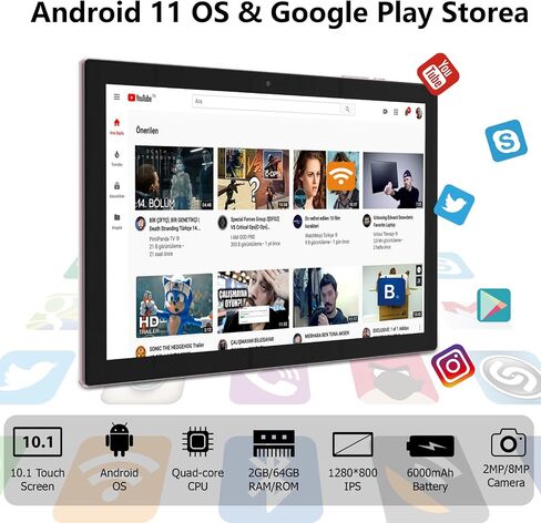 Android 15 Tablet, 10 Inch 8GB RAM+32GB ROM+1TB Expand, 1.8Ghz Quad-core Processor, 2 in 1 Tablets with Keyboard/ Mouse/ Case/ Stylus, 8MP Camera, 6000mAh Battery, 1280*800 HD Screen, 5G WiFi 6 Tablet in Saudi Arabia