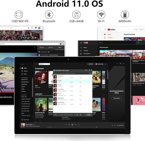 Android 15 Tablet, 10 Inch 8GB RAM+32GB ROM+1TB Expand, 1.8Ghz Quad-core Processor, 2 in 1 Tablets with Keyboard/ Mouse/ Case/ Stylus, 8MP Camera, 6000mAh Battery, 1280*800 HD Screen, 5G WiFi 6 Tablet in Saudi Arabia