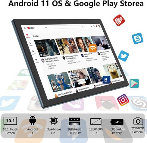 Android 15 Tablet, 10 Inch 8GB RAM+32GB ROM+1TB Expand, 1.8Ghz Quad-core Processor, 2 in 1 Tablets with Keyboard/ Mouse/ Case/ Stylus, 8MP Camera, 6000mAh Battery, 1280*800 HD Screen, 5G WiFi 6 Tablet in Saudi Arabia