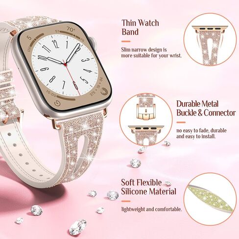 Goton Bling Silicone Band Compatible for Apple Watch Bands 46mm 49mm 45mm 44mm 42mm 41mm 40mm 38mm Ultra Ultra2 Series 10 9 8 7 6 5 4 3 2 1 SE Women, Glitter Strap Accessories for iWatch All Series in Kuwait