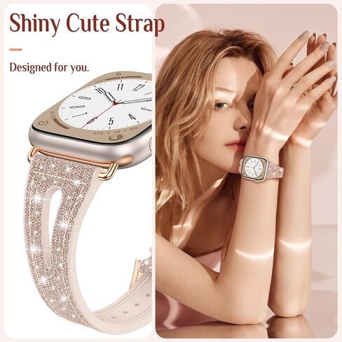 Goton Bling Silicone Band Compatible for Apple Watch Bands 46mm 49mm 45mm 44mm 42mm 41mm 40mm 38mm Ultra Ultra2 Series 10 9 8 7 6 5 4 3 2 1 SE Women, Glitter Strap Accessories for iWatch All Series in Kuwait