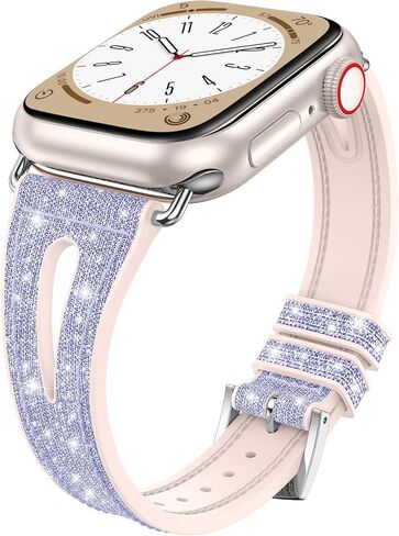 Goton Bling Silicone Band Compatible for Apple Watch Bands 46mm 49mm 45mm 44mm 42mm 41mm 40mm 38mm Ultra Ultra2 Series 10 9 8 7 6 5 4 3 2 1 SE Women, Glitter Strap Accessories for iWatch All Series in Kuwait