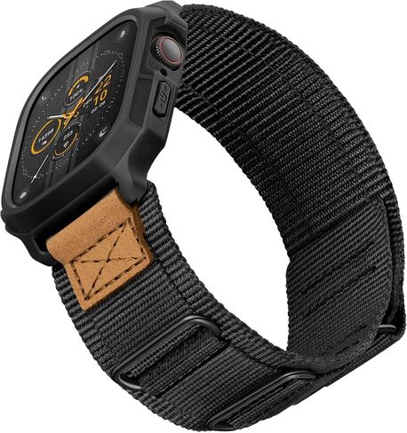 SUNFWR Bands Compatible with Apple Watch 44mm 45mm with Case,Rugged Velcro Sport Apple Watch Strap with Protective Cover for iwatch Series 9/8/7/6/5/4/SE for Men(Black) in Saudi Arabia