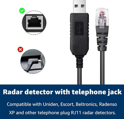 كابل توصيل USB إلى RJ11 بطول 1.64 قدم، كابل كاشف الرادار متوافق مع Escort Uniden Beltronics Radenso XP Cobra Whistler، سلك طاقة بديل لكاشفات الرادار in Kuwait