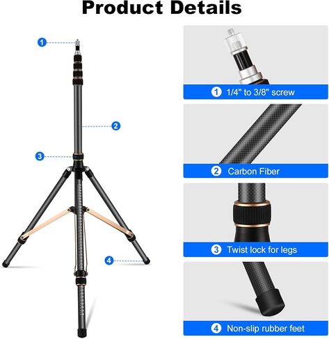 Soonpho Light Stand with 180° Reversible Leg,1/4"-3/8" Screw Adapter Aluminium Alloy Travel Tripod Stand 8.5ft/260cm for Outdoor Photography Speedlite Softbox Umbrella Reflector with Carrying Bag in Kuwait