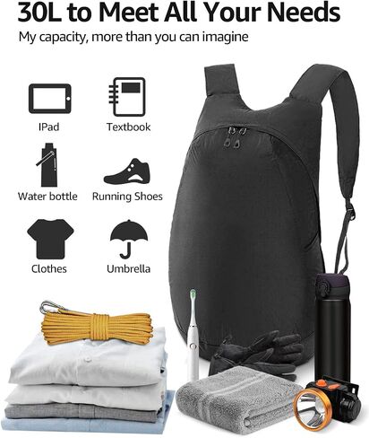 MULISOFT 28L Foldable Hiking Backpack, Lightwight Camping Backpack For Men & Women, Water-resistant Travel Daypack, Multifunctional Black Backpack For Cycling Outdoor Sports in Saudi Arabia