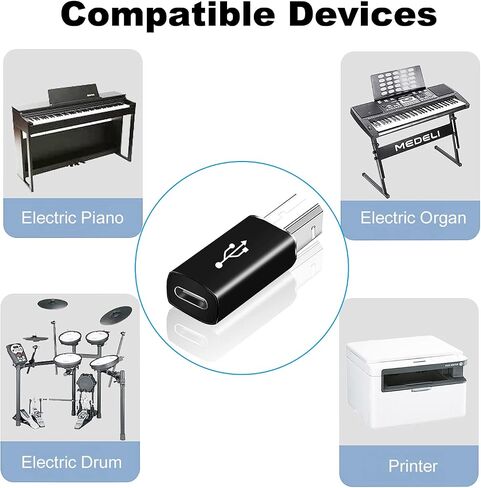 AreMe 2 Pack USB B to USB C Adapter, 90 Degree Right Angle Type C Female to MIDI Converter Compatible with Printer, Electric Piano, Laptops and More Type-C Devices in Kuwait