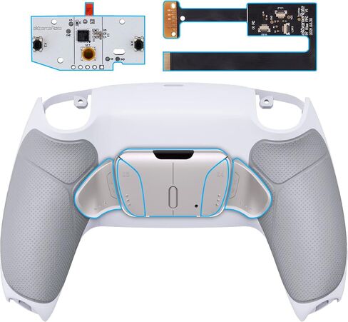 eXtremeRate Silver Real Metal Buttons (RMB) Version RISE4 Remap Kit for PS5 Controller BDM-010 020 w/Gray Rubberized Grip White Redesigned Back Shell, Upgrade Board, 4 Back Buttons for PS5 Controller in Saudi Arabia