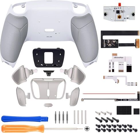 eXtremeRate Silver Real Metal Buttons (RMB) Version RISE4 Remap Kit for PS5 Controller BDM-010 020 w/Gray Rubberized Grip White Redesigned Back Shell, Upgrade Board, 4 Back Buttons for PS5 Controller in Saudi Arabia