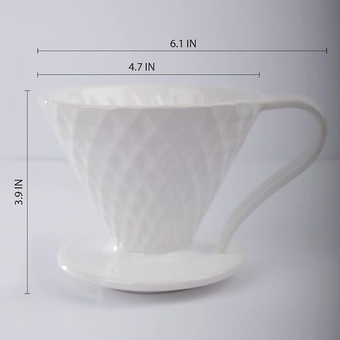 ALIES V60 Pour Over Coffee Dripper - Ceramic Slow Brewing with Special design Drip Hole for Home, Cafe -Easy Manual Brew Maker Retains Heat -Marbled Design -#02 brewing paper (Diamond White) in Saudi Arabia