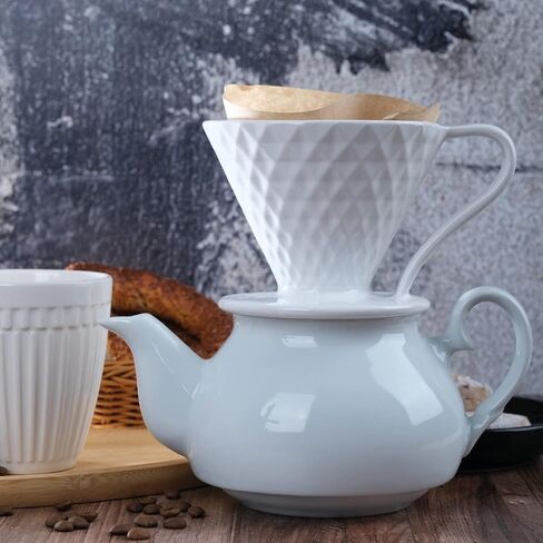 ALIES V60 Pour Over Coffee Dripper - Ceramic Slow Brewing with Special design Drip Hole for Home, Cafe -Easy Manual Brew Maker Retains Heat -Marbled Design -#02 brewing paper (Diamond White) in Saudi Arabia