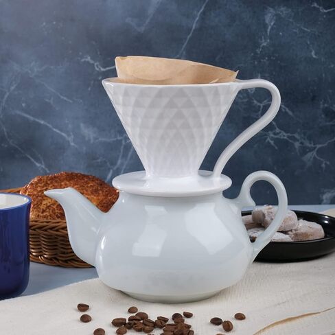 ALIES V60 Pour Over Coffee Dripper - Ceramic Slow Brewing with Special design Drip Hole for Home, Cafe -Easy Manual Brew Maker Retains Heat -Marbled Design -#02 brewing paper (Diamond White) in Saudi Arabia