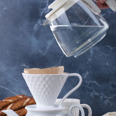 ALIES V60 Pour Over Coffee Dripper - Ceramic Slow Brewing with Special design Drip Hole for Home, Cafe -Easy Manual Brew Maker Retains Heat -Marbled Design -#02 brewing paper (Diamond White) in Saudi Arabia