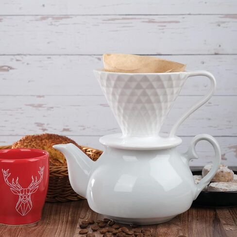 ALIES V60 Pour Over Coffee Dripper - Ceramic Slow Brewing with Special design Drip Hole for Home, Cafe -Easy Manual Brew Maker Retains Heat -Marbled Design -#02 brewing paper (Diamond White) in Saudi Arabia