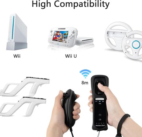 NC Motion Plus Wii Controllers 2Pcs with wii Nunchakus, Compatible for Wii and Wii U Console, with Silicone Case and Wrist Strap, Wii Remote Controllers with Built in Motion Plus.(Pink+Blue) in Saudi Arabia