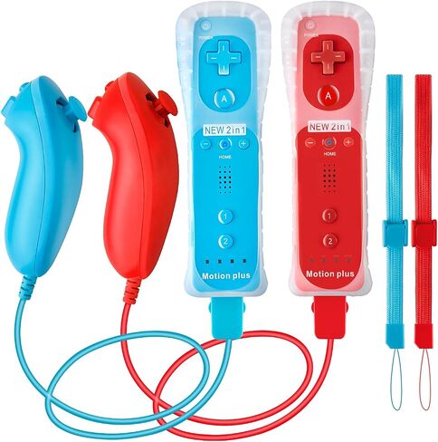 NC Motion Plus Wii Controllers 2Pcs with wii Nunchakus, Compatible for Wii and Wii U Console, with Silicone Case and Wrist Strap, Wii Remote Controllers with Built in Motion Plus.(Pink+Blue) in Saudi Arabia