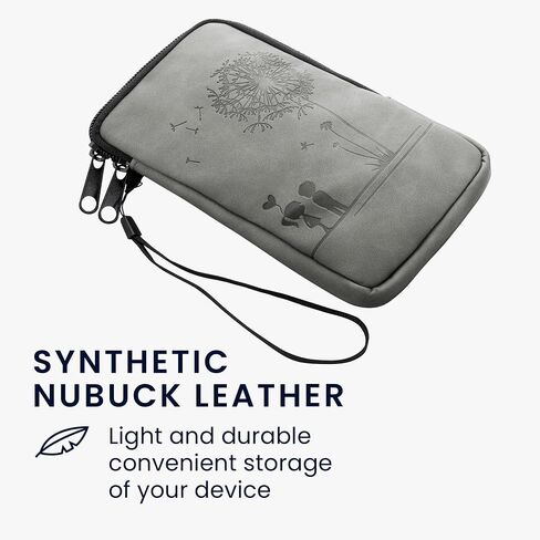 kwmobile Universal Smartphone Pouch Size L - 6.5" - Synthetic Leather Case w/Zipper - Dandelion Love Grey in Saudi Arabia