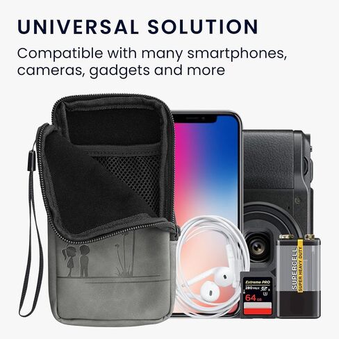 kwmobile Universal Smartphone Pouch Size L - 6.5" - Synthetic Leather Case w/Zipper - Dandelion Love Grey in Saudi Arabia