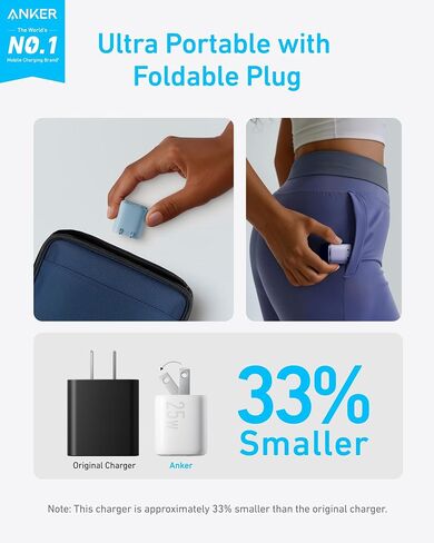 كتلة شاحن USB C بقوة 25 وات من Anker، مدمجة وقابلة للطي، تدعم الشحن السريع PPS لجهاز Galaxy S24/Z Fold/Z Flip/Tab، iPhone، iPad (أسود) in Kuwait