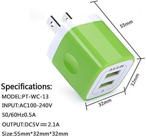 Wall Charger, 3Pack 5V/2.1A AILKIN 2-Port USB Wall Charger Home Travel Plug Power AC Adapter Fast Charging Block Cube for iPhone 15 14 13 12 SE 11Pro Max XS XR 8 Plus, Samsung Galaxy, Google Pixel Box in Saudi Arabia