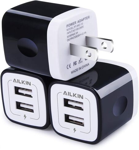Wall Charger, 3Pack 5V/2.1A AILKIN 2-Port USB Wall Charger Home Travel Plug Power AC Adapter Fast Charging Block Cube for iPhone 15 14 13 12 SE 11Pro Max XS XR 8 Plus, Samsung Galaxy, Google Pixel Box in Saudi Arabia