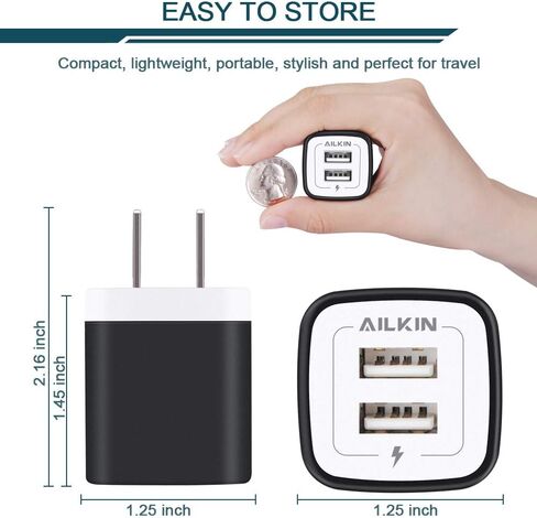 Wall Charger, 3Pack 5V/2.1A AILKIN 2-Port USB Wall Charger Home Travel Plug Power AC Adapter Fast Charging Block Cube for iPhone 15 14 13 12 SE 11Pro Max XS XR 8 Plus, Samsung Galaxy, Google Pixel Box in Saudi Arabia