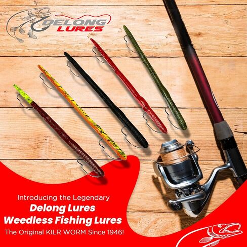 DeLong Lures 6" KILR Worm – Made in USA Weedless Pre-Rigged Soft Plastic Swimbaits, Extra Durable Bass Fishing Lures for Pike and More, 5-Pack Variety in Saudi Arabia