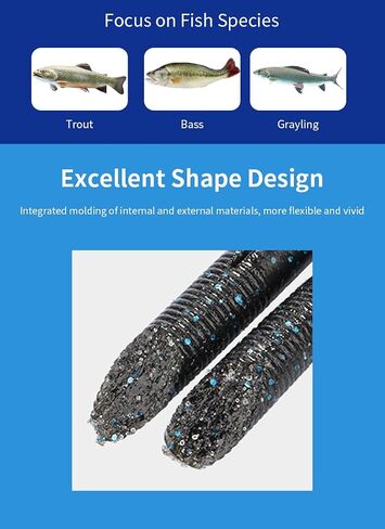 Fishing Lures Kit,Senko Worms for Bass Fishing, Wacky Worms Bass Lures, Premium Bass Fishing Kit with Soft Plastic Baits,for All Water Conditions, Effective Fishing Bait Set in Saudi Arabia