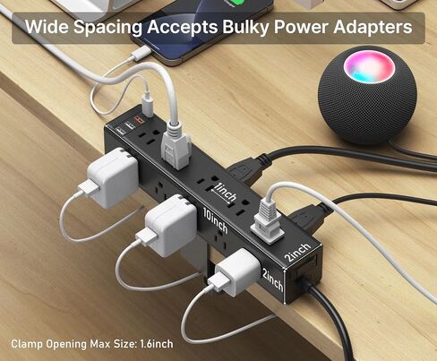 CCCEI Standing Desk Clamp Power Strip with 15 Outlets, Widely Spaced Desktop Edge Mount Surge Protector Outlet, Fast Charging USB-A and USB-C Ports, 6 FT Flat Plug, Black Fit 1.6 inch Table top. in Saudi Arabia