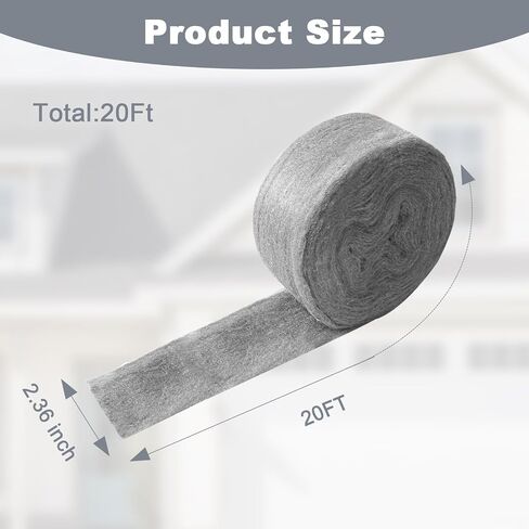 Stainless Steel Wool, Steel Wool Fill Fabric Roll, Gap Blocker Coarse Wire Hardware Cloth DIY Kit for Holes, Wall, Garden, Kitchen, Pipeline in Garage (20FT) in Saudi Arabia
