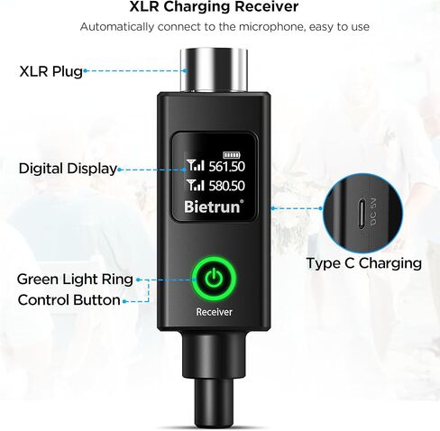 جهاز استقبال/محول Bietrun فقط WXM19-2، WXM21-3، مع بطارية 1200 مللي أمبير في الساعة لمدة 7 ساعات، وقت الاستخدام عند الشحن بالكامل خلال 4-5 ساعات، مخرج XLR، نطاق إشارة UHF 160 قدمًا - 240 قدمًا in Kuwait