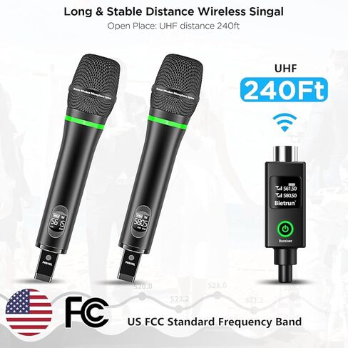 جهاز استقبال/محول Bietrun فقط WXM19-2، WXM21-3، مع بطارية 1200 مللي أمبير في الساعة لمدة 7 ساعات، وقت الاستخدام عند الشحن بالكامل خلال 4-5 ساعات، مخرج XLR، نطاق إشارة UHF 160 قدمًا - 240 قدمًا in Kuwait