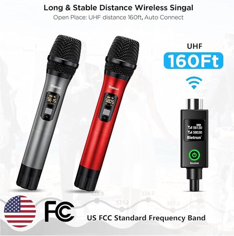 جهاز استقبال/محول Bietrun فقط WXM19-2، WXM21-3، مع بطارية 1200 مللي أمبير في الساعة لمدة 7 ساعات، وقت الاستخدام عند الشحن بالكامل خلال 4-5 ساعات، مخرج XLR، نطاق إشارة UHF 160 قدمًا - 240 قدمًا in Kuwait