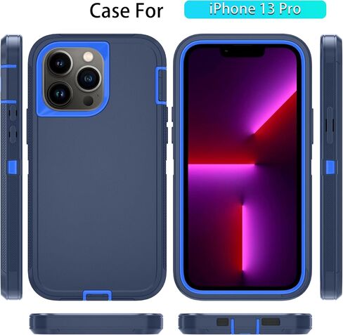 Phone Case for iPhone 13 Pro Case with HD Screen Protector, Heavy Duty Shockproof & DustProof & Dropproof 3-Layer Cover Phone Case for iPhone 13 Pro (6.1'') (PurpleSkyBlue) in Saudi Arabia